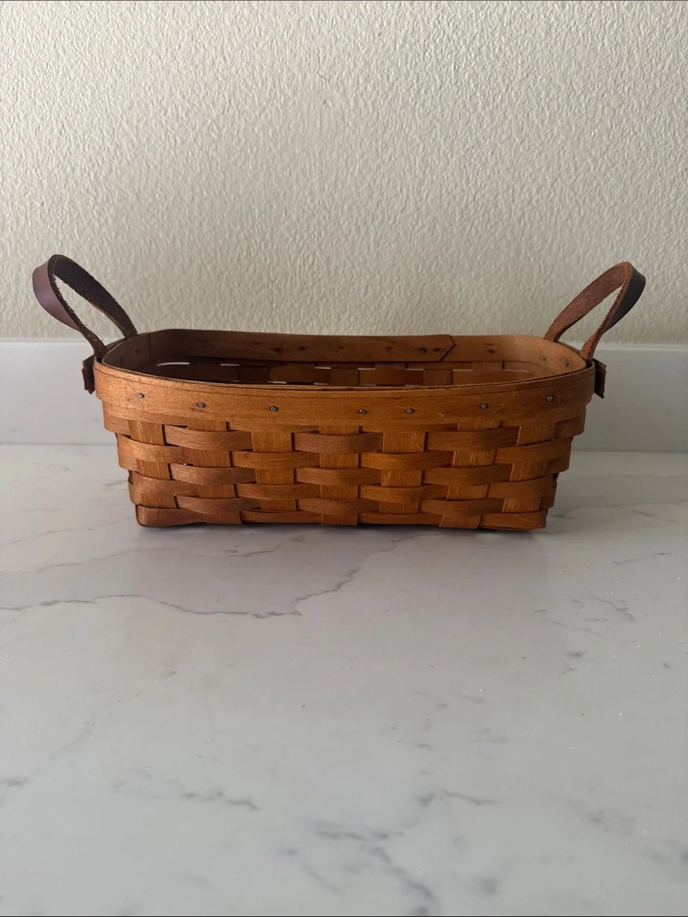 Vintage 19th Century Basket Co Handmade  Basket with Leather Handles Signed